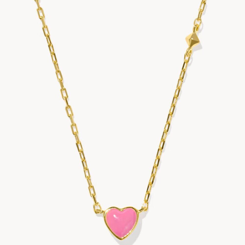 Kendra Scott Demi Fine 18k Gold Vermeil Heart Pendant Necklace in Pink Enamel